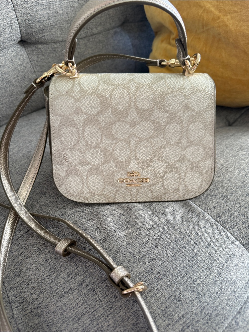 Coach Small Signature Crossbody in Light Beige with Gold Hardware